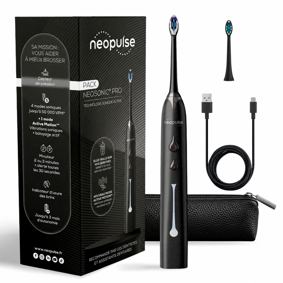 Brosses à dent électrique sonique adulte NEOSONIC PRO Noir NEOPULSE