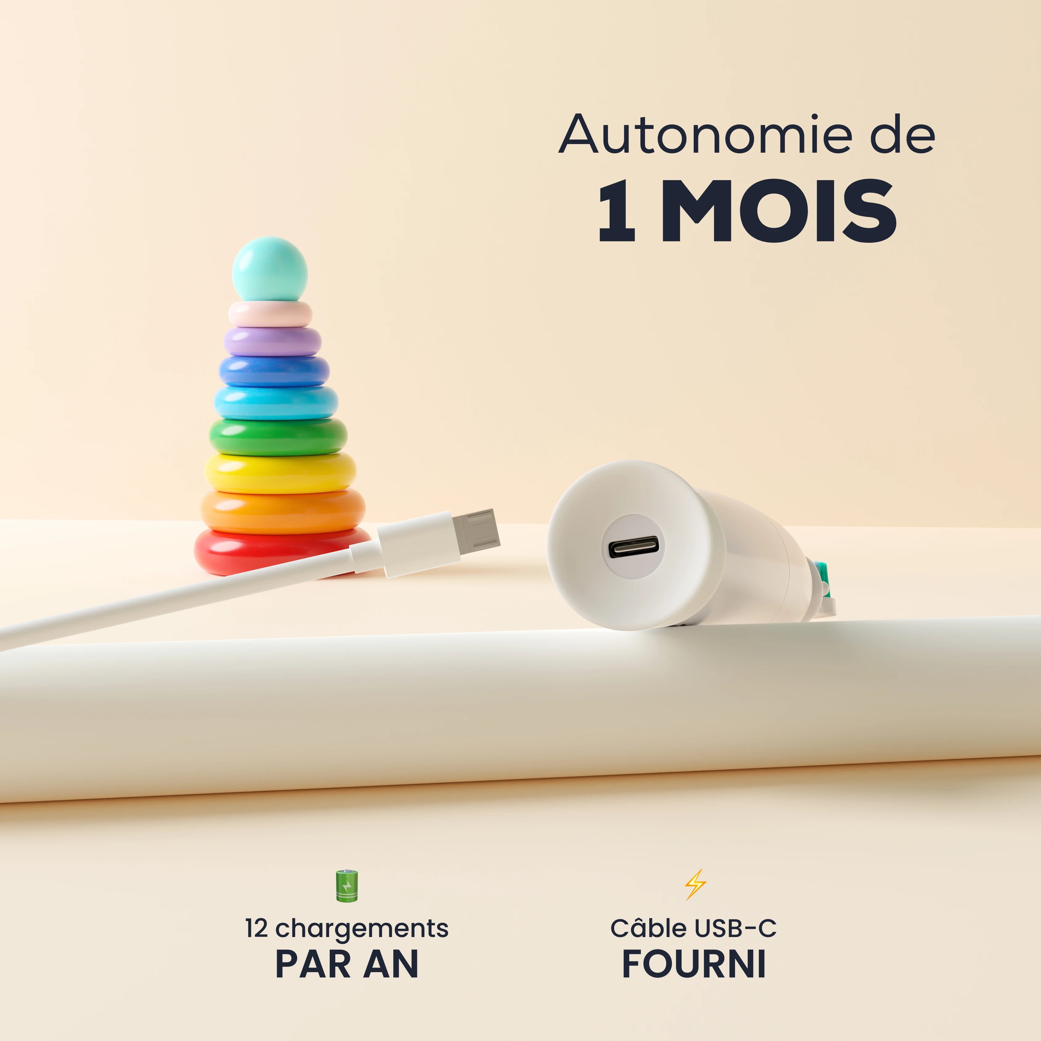 La brosse à dents électrique pour enfants NEOKIDS de la marque NEOPULSE dispose d'une autonomie d'un mois