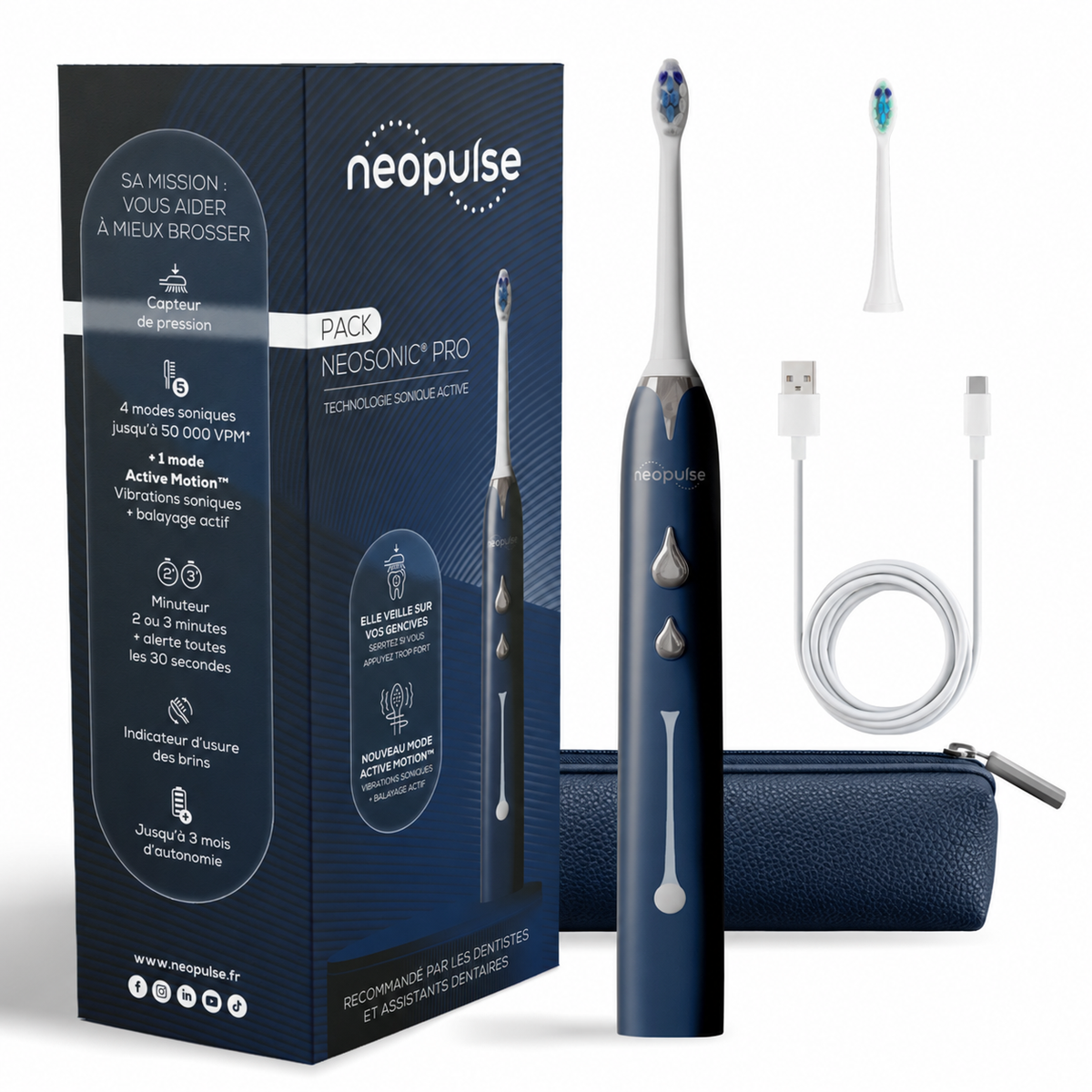 Brosse à dents electrique NEOSONIC PRO adulte NEOPULSE bleu abysse