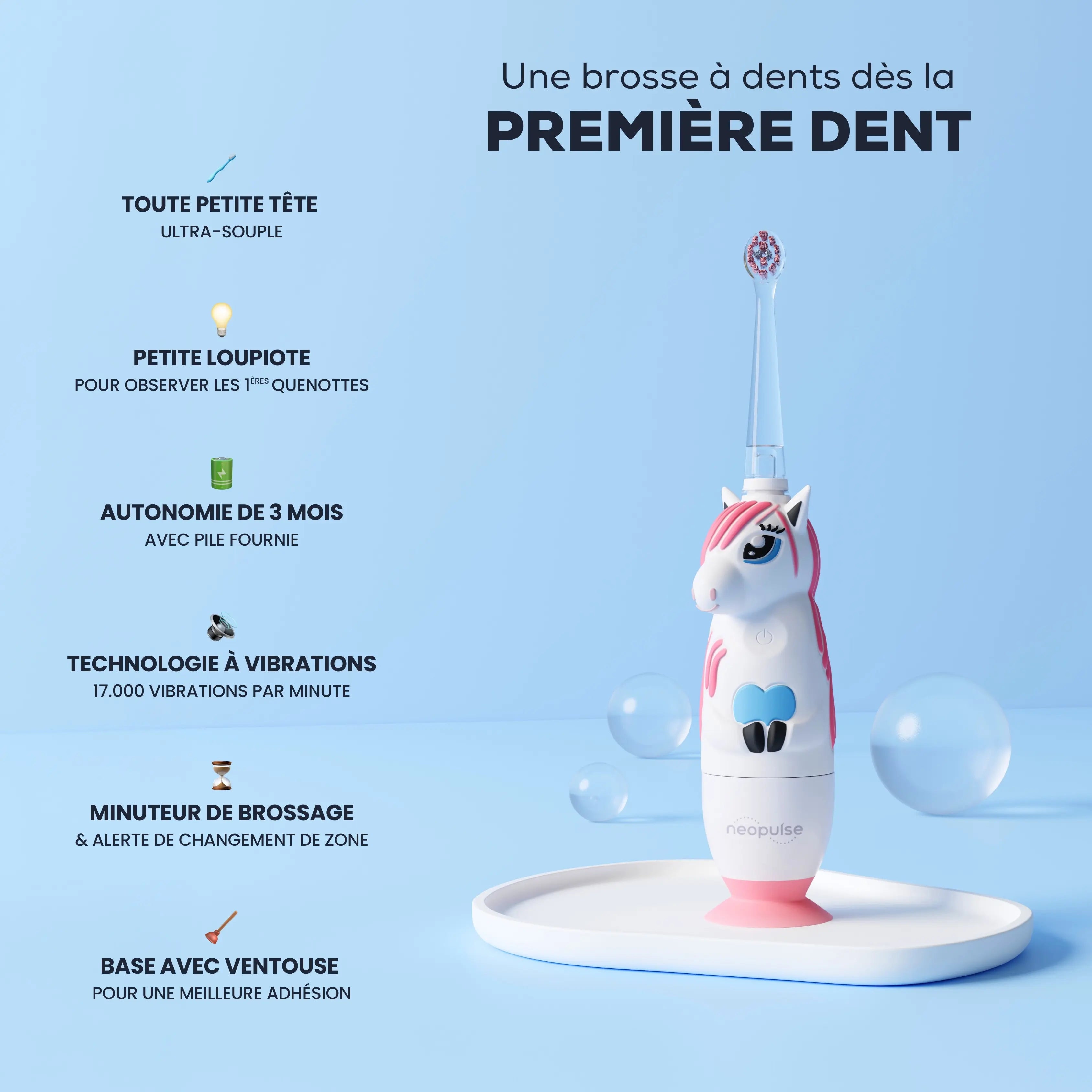 Fonctionnalités de la brosse à dents NEOBABY de la marque NEOPULSE