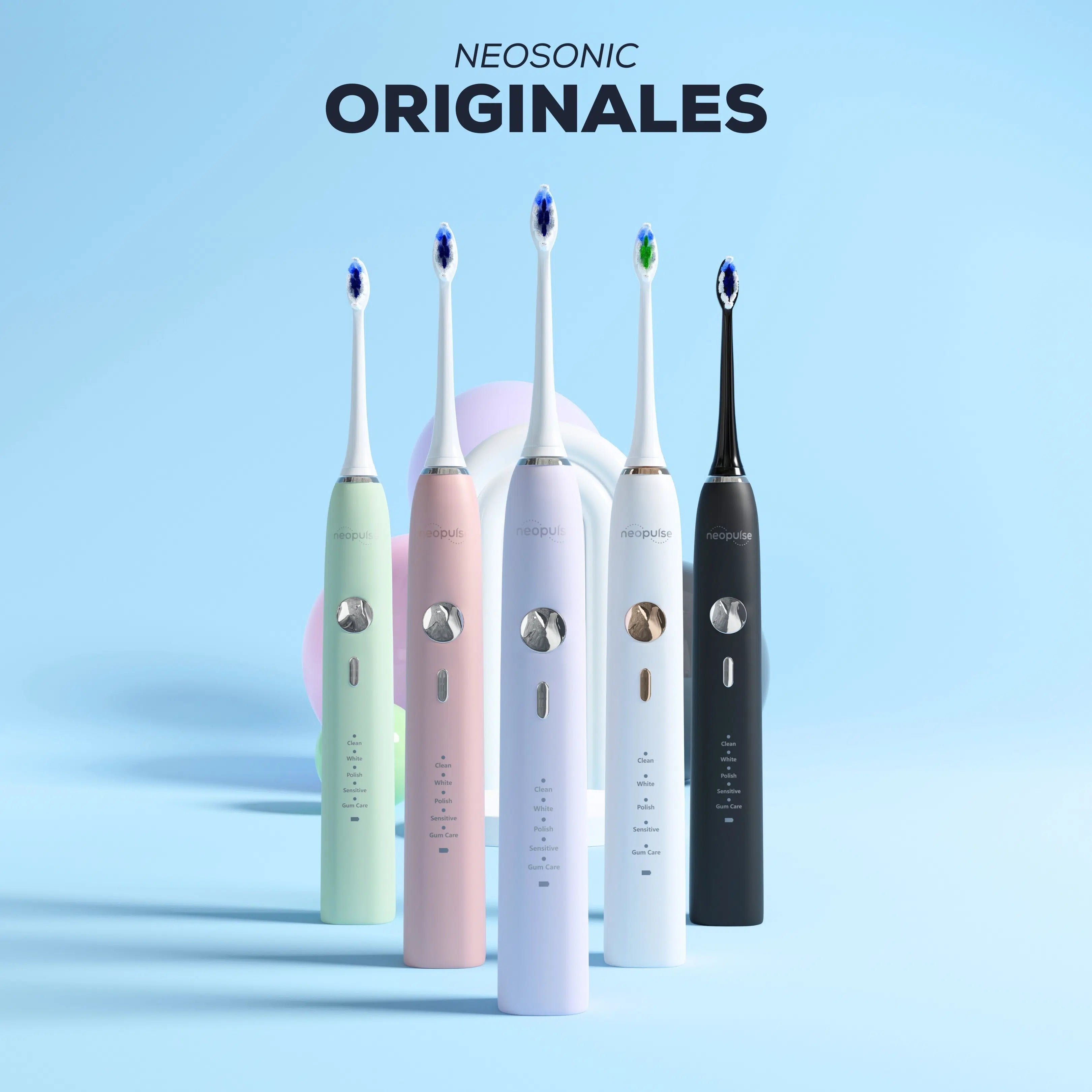 Les brosses à dents électriques NEOSONIC de la marque NEOPULSE est disponible en 5 couleurs unies 