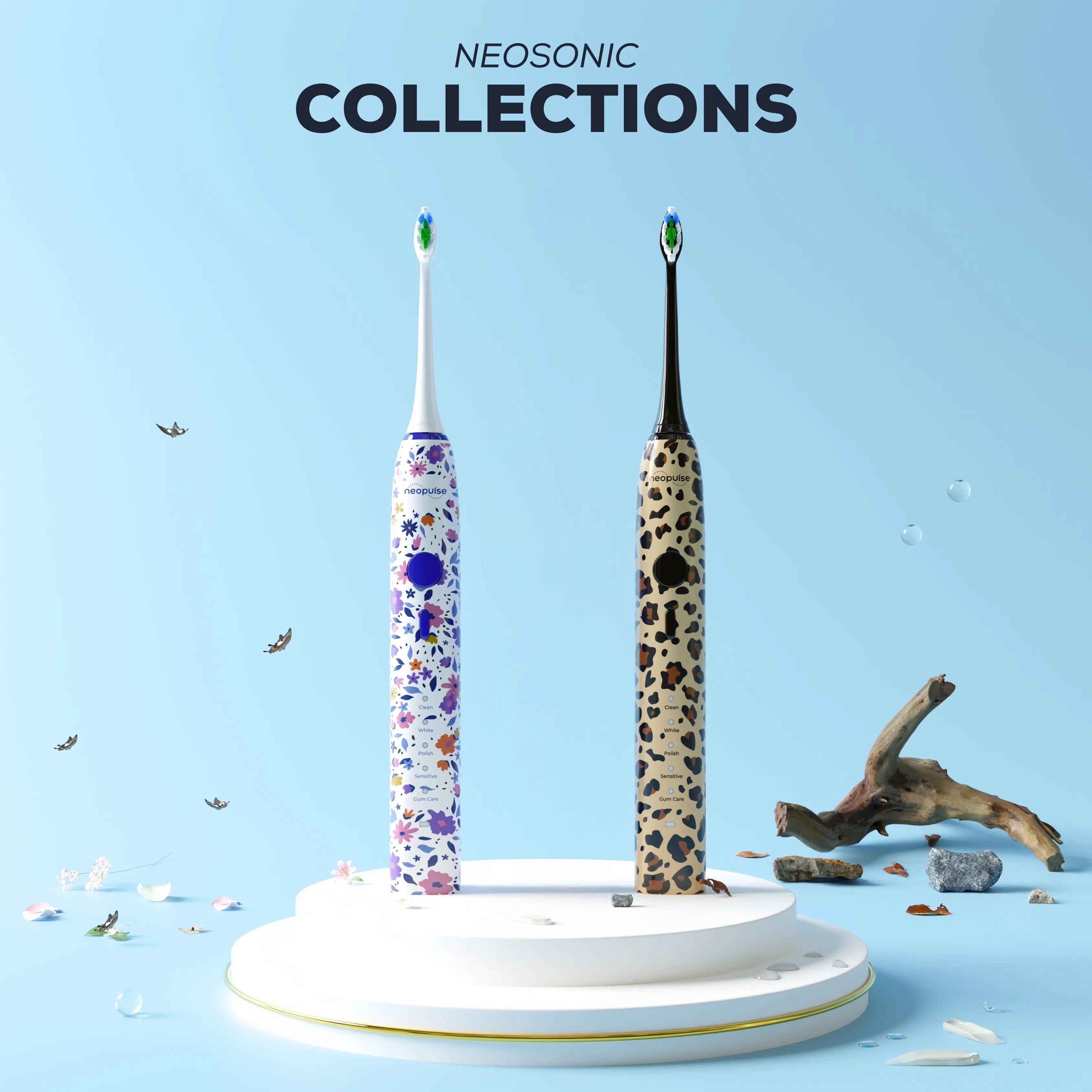 La brosse à dents électrique NEOSONIC de la marque NEOPULSE est disponible en 2 motifs innovants.
