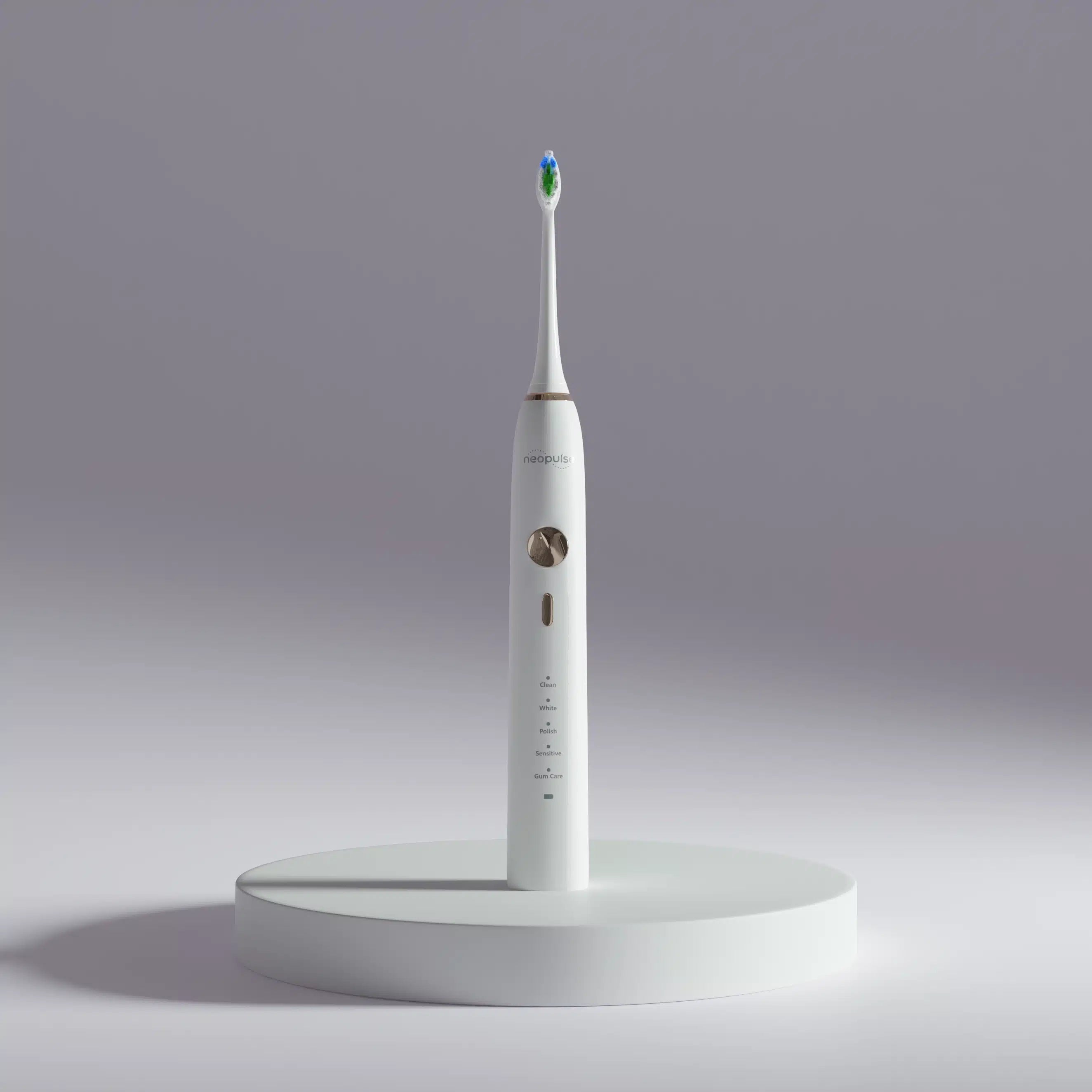 La brosse à dents électrique NEOSONIC blanche de la marque NEOPULSE est reconditionnée dans l'atelier de Versailles et proposée à la vente sur le site de NEOPULSE.