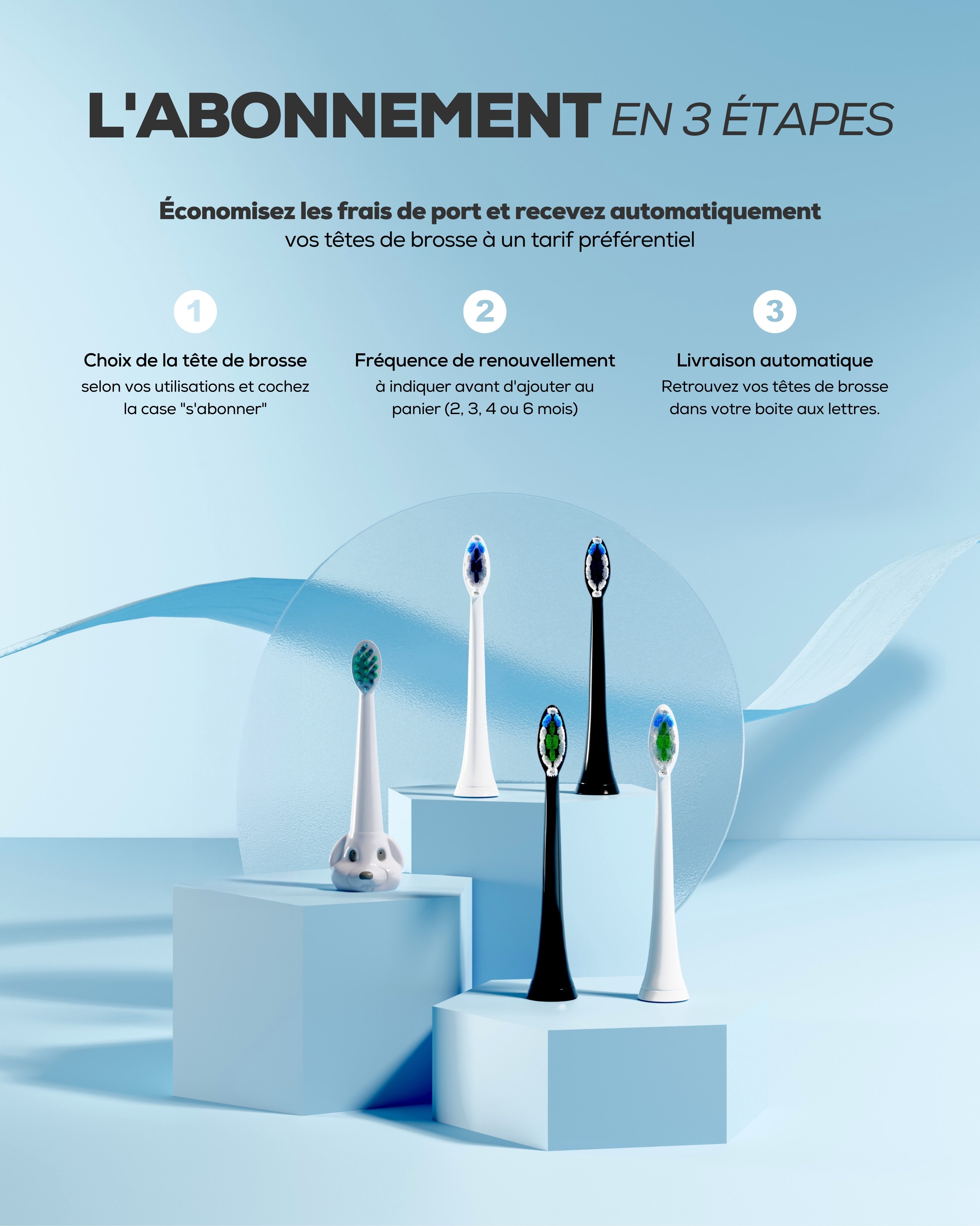 Il est possible de recevoir automatiquement ses têtes de brosse grâce à l'abonnement NEOPULSE.