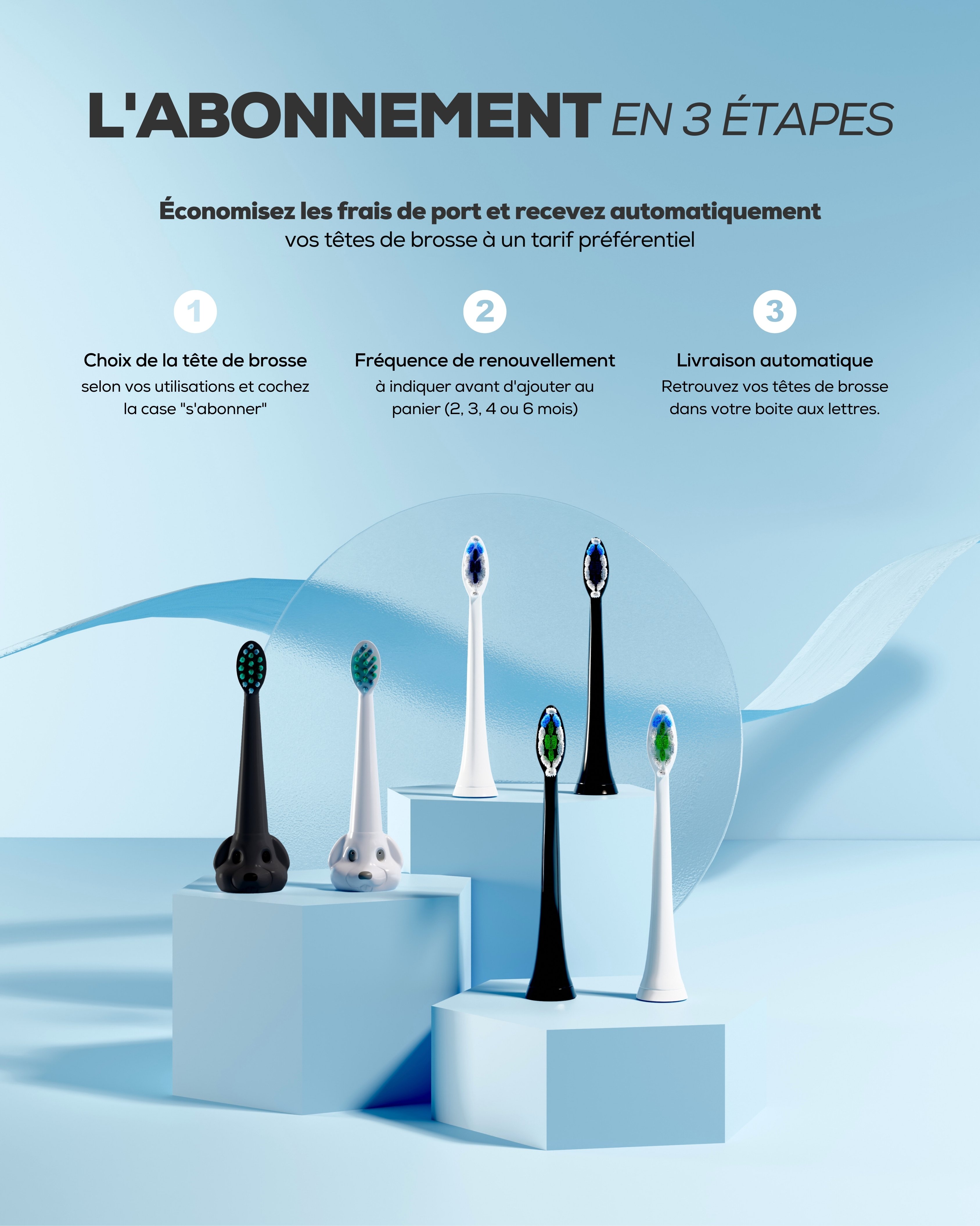 Il est possible de recevoir automatiquement ses têtes de brosse grâce à l'abonnement NEOPULSE.