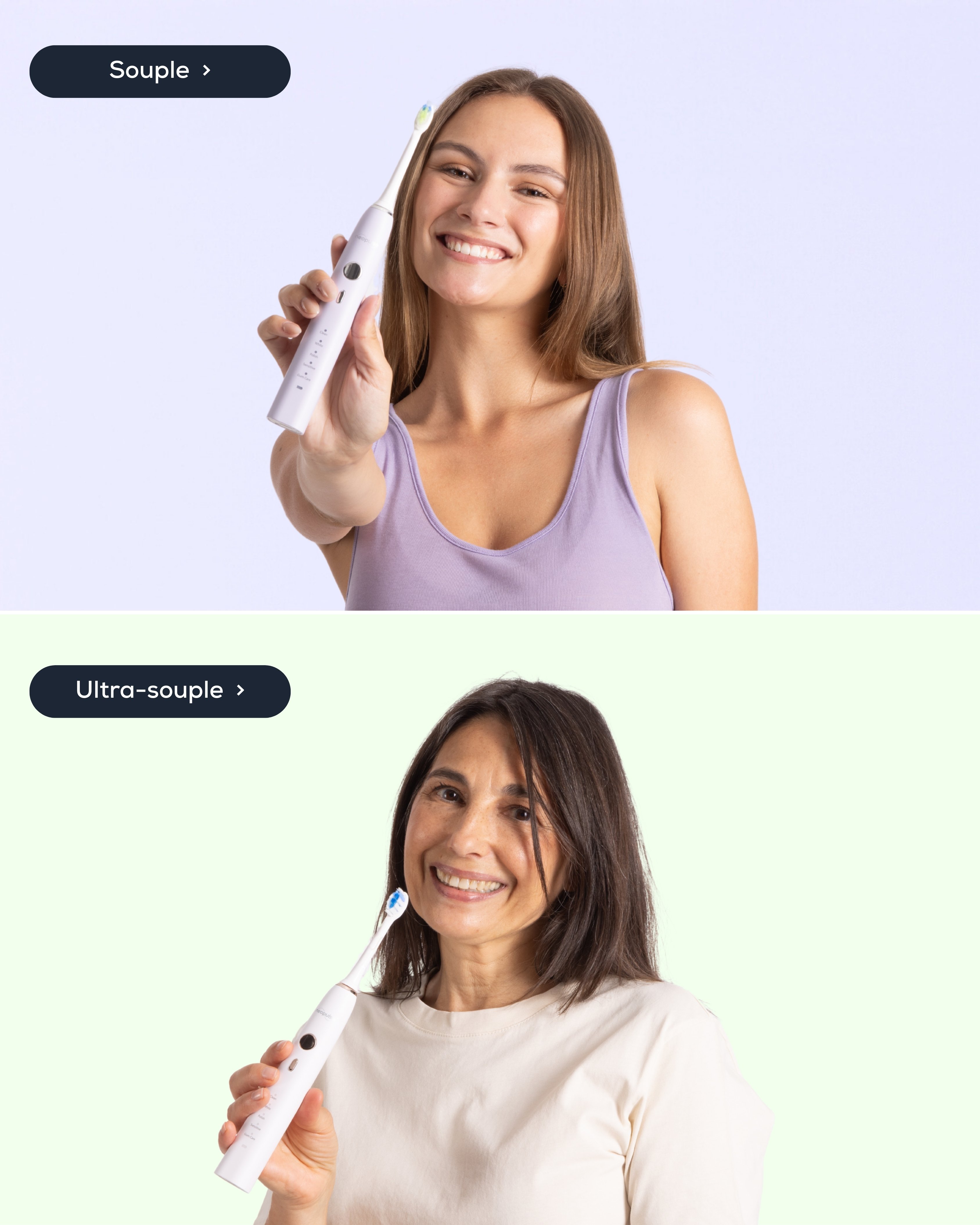 Les têtes de brosse à dents électrique de la marque NEOPULSE sont souples ou ultra-souples.