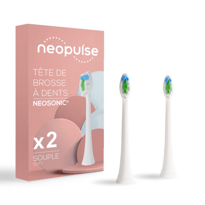 Pack duo de 2 têtes de brosse à dents électrique NEOSONIC souples blanches