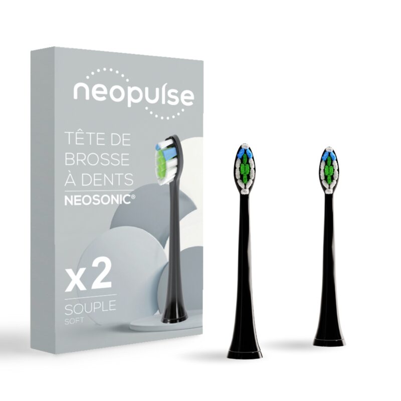 Pack duo de 2 têtes de brosse à dents électrique NEOSONIC souples noires