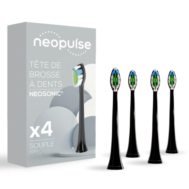 Pack de 4 têtes de brosse à dents électrique NEOSONIC souples noires