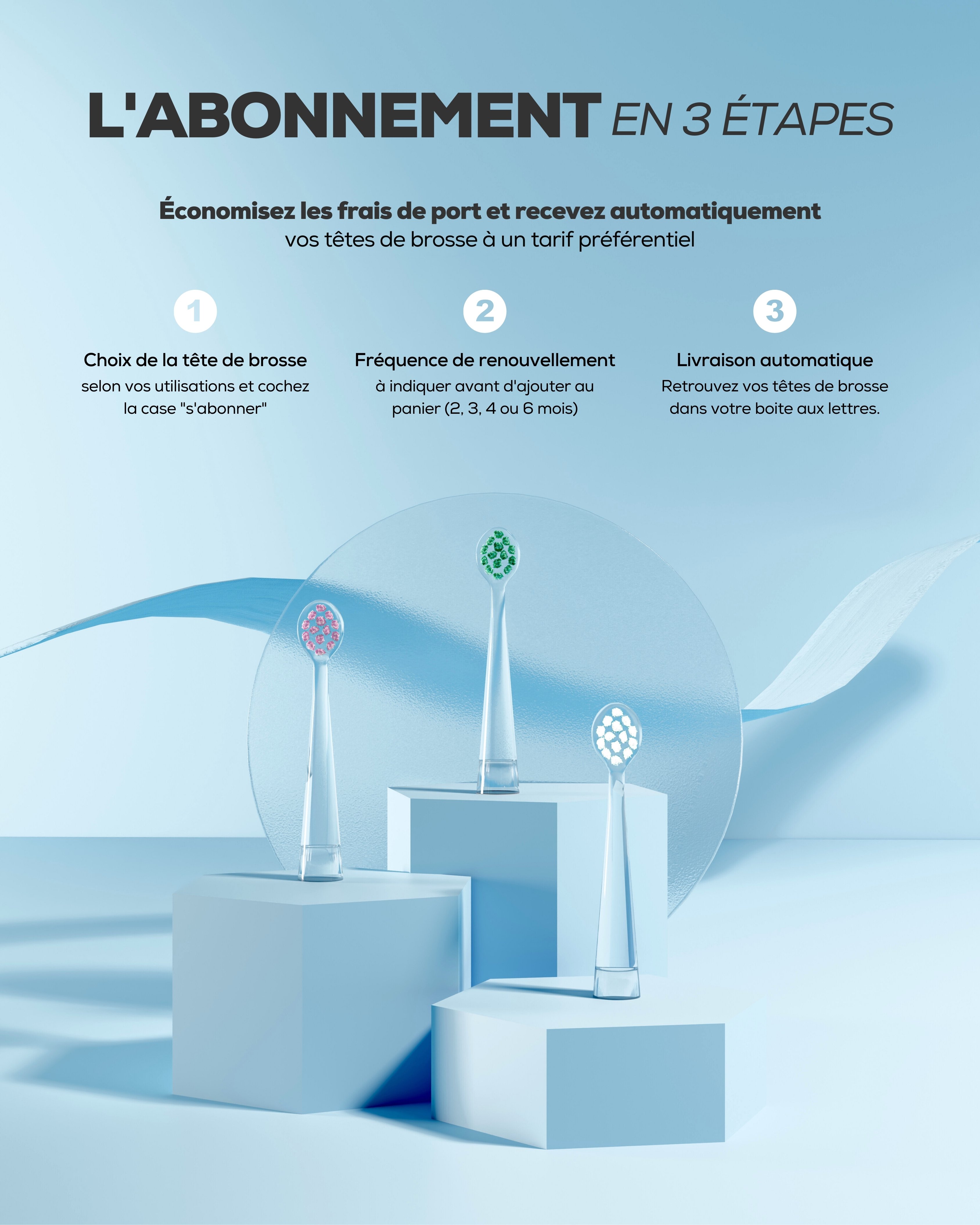 Il est possible de recevoir automatiquement ses têtes de brosse grâce à l'abonnement NEOPULSE.