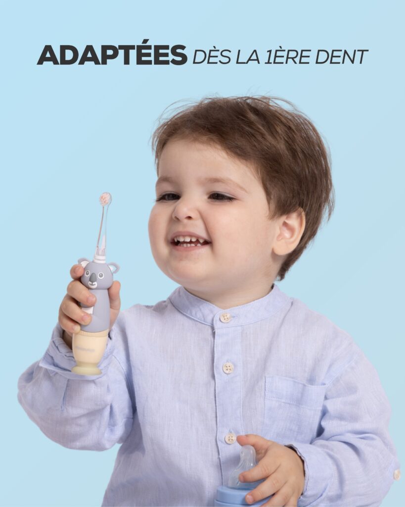 La brosse à dents NEOBABY de la marque NEOPULSE est adaptée dès la première dent du bébé.